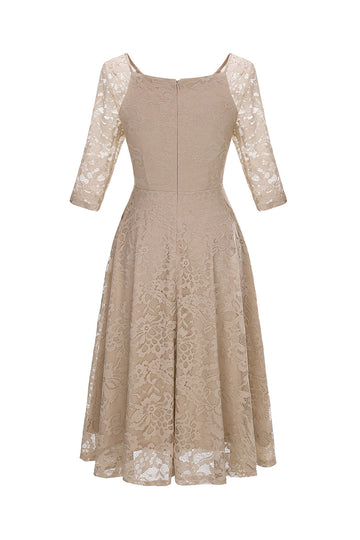 Champagne 3/4 Sleeves Lace Party Dress